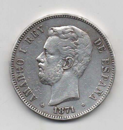 AMADEO I DEL AÑO 1871 *74 DE 5 PESETAS